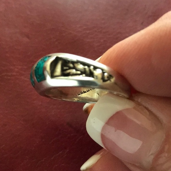 Vintage Turquoise and Silver Band Sz 7 - Picture 5 of 5